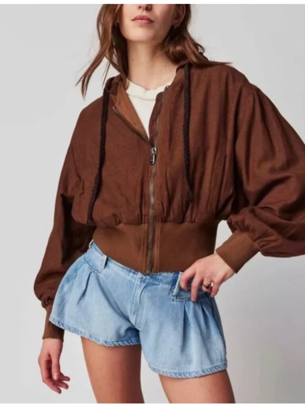 Free People Hannah Bomber Jacket Brown Size M